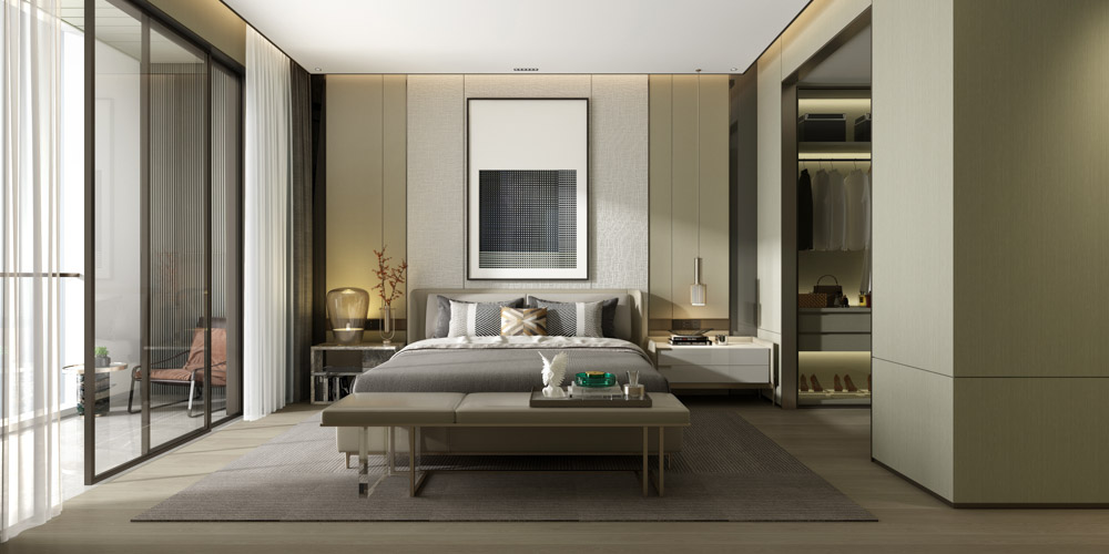 Sliding large windows & glass door for some natural light & brightness in your contemporary bedroom design - Beautiful Homes